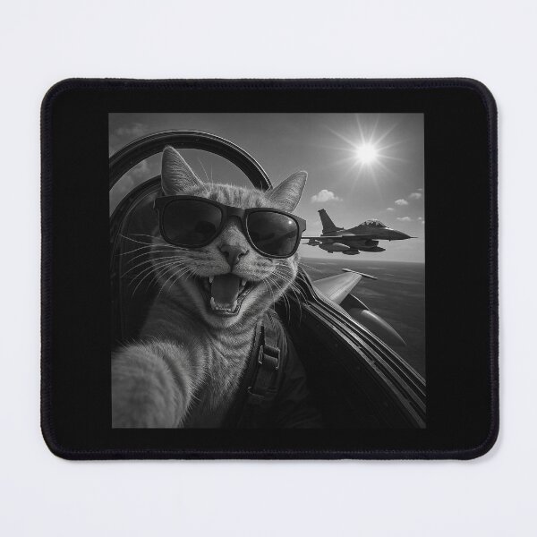 Item preview, Cool Cat Pilot Flying Fighter Jet Selfie in Black and White – Funny Aviation Animal Art designed and sold by love3617.