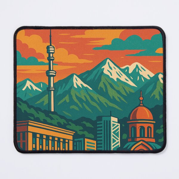 Item preview, Retro Pop Art Travel Poster of Almaty | Vibrant Kazakhstan Cityscape | Bold Vintage-Inspired Design | Colorful Mountain Skyline Illustration | Almaty Tourism Art Print designed and sold by PaintedPixels01.
