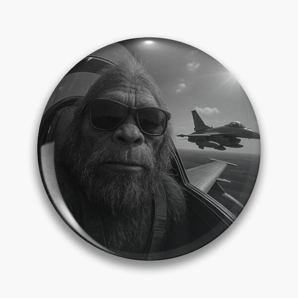 Item preview, Realistic Bigfoot Flying Fighter Jet Selfie – Black and White Aviation Cryptid Art designed and sold by love3617.