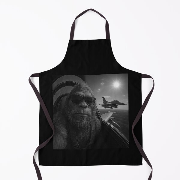 Item preview, Realistic Bigfoot Flying Fighter Jet Selfie – Black and White Aviation Cryptid Art designed and sold by love3617.