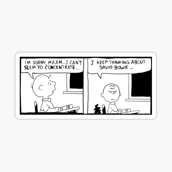 Vista previa del artículo con la obra «Sigo pensando en David Bowie - Estilo Peanuts», diseñado y vendido por venividivessel.