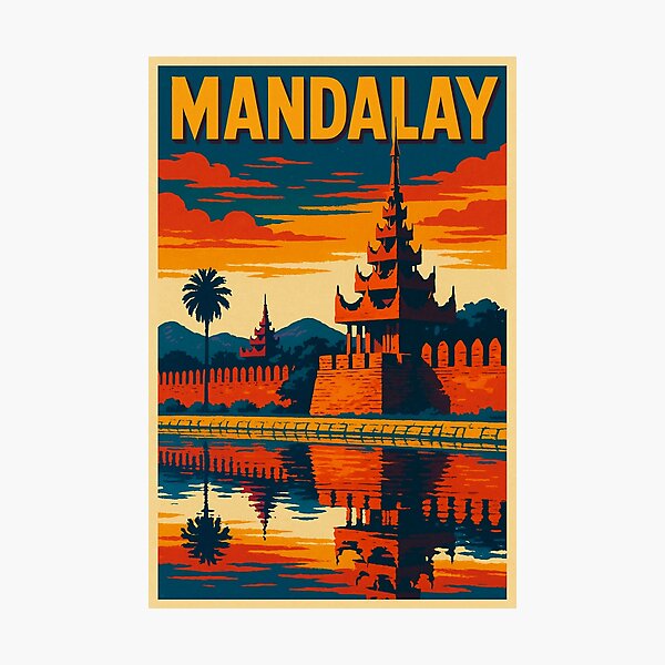 Item preview, Mandalay Retro Pop Art Travel Poster | Vibrant Vintage Cityscape Illustration | Colorful Myanmar Landmark Design | Nostalgic Travel Art | Bold Graphic Tourism designed and sold by PaintedPixels01.