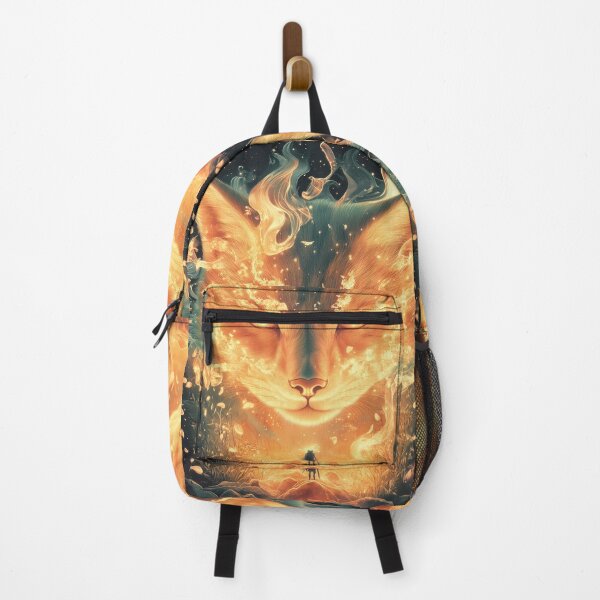 Item preview, Giant Animal Kitsune Flame Spirit Rising Behind Lone Warrior Under Starry Skies designed and sold by mildaclairmo.