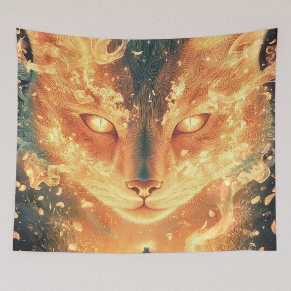 Item preview, Giant Animal Kitsune Flame Spirit Rising Behind Lone Warrior Under Starry Skies designed and sold by mildaclairmo.