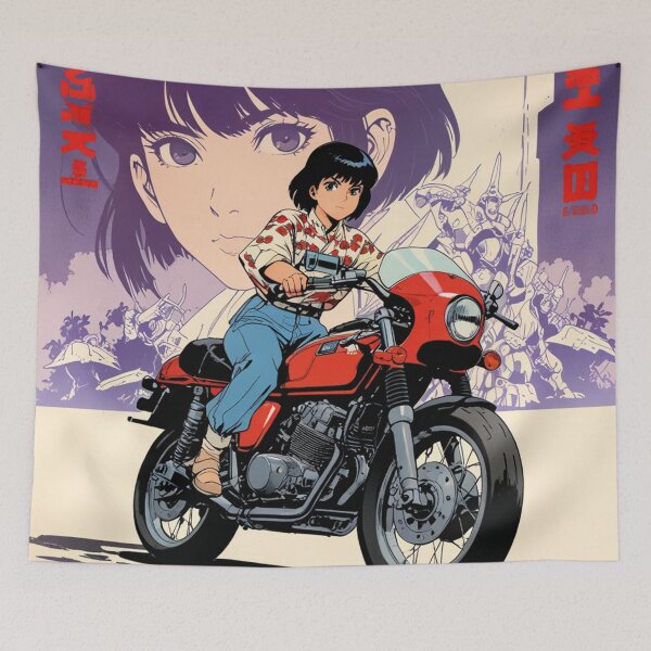 Item preview, Retro-style female motorcyclist designed and sold by MerlinWear.