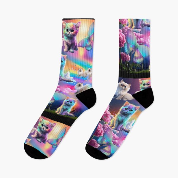 Item preview, Rainbow Vaporwave ADHD Nightmare Lisa Frankenstein Neon Kittens & Moths designed and sold by The Devil That You Forgot.