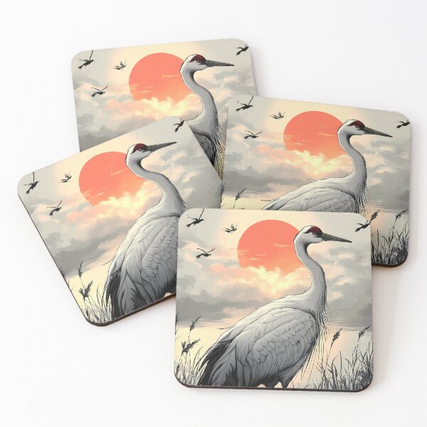Item preview, Guardians Natures Beauty Majestic Crane Stands Misty Marsh Crimson Sunset designed and sold by lassedgkotsij.