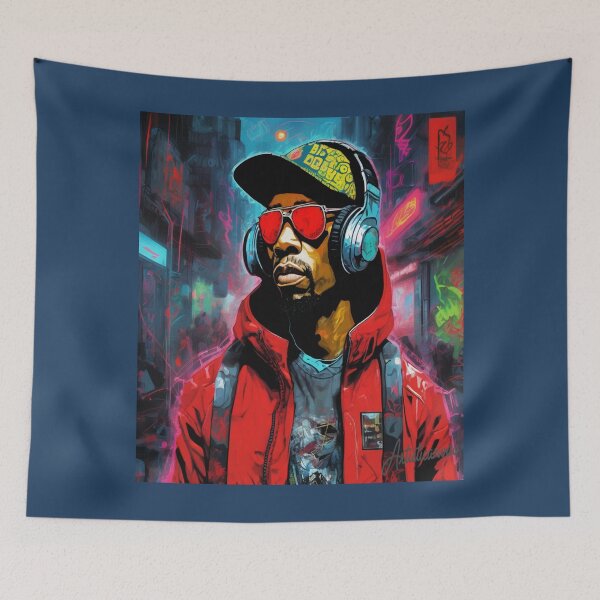 Item preview, "Redman: Urban Comic Reimagining - Tech Jacket, Digital Visor, Futuristic Graffiti, and Pulsing Beats" designed and sold by Artisticanvas.
