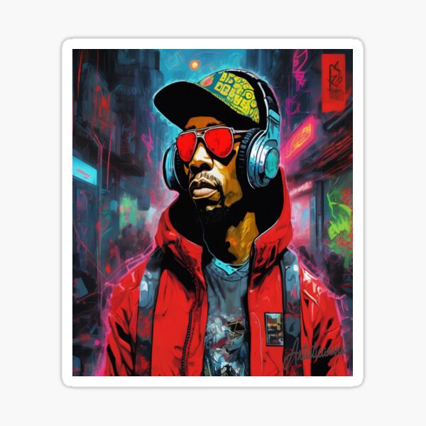 Item preview, "Redman: Urban Comic Reimagining - Tech Jacket, Digital Visor, Futuristic Graffiti, and Pulsing Beats" designed and sold by Artisticanvas.