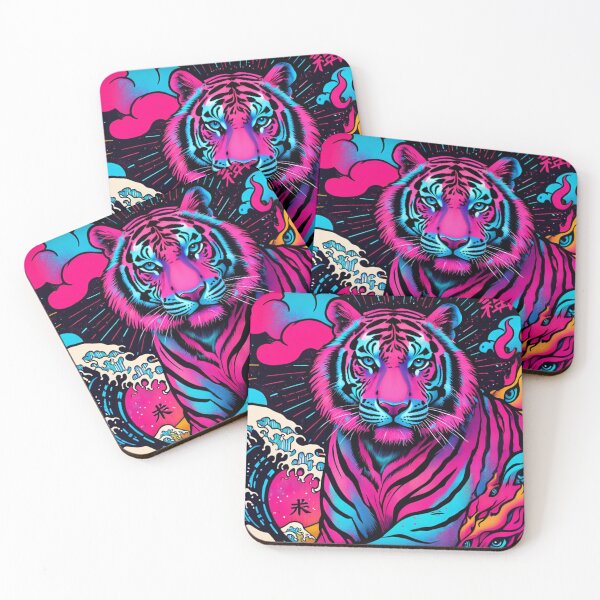 Item preview, Celestial Tiger Vision - Hypnotic Cyber Ukiyo-e Art Print designed and sold by XectosT.