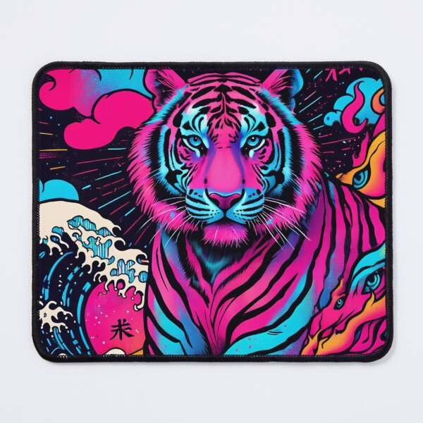 Item preview, Celestial Tiger Vision - Hypnotic Cyber Ukiyo-e Art Print designed and sold by XectosT.