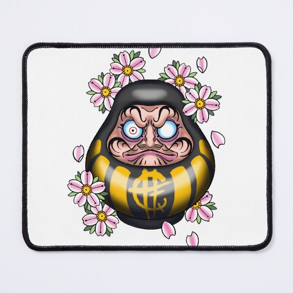 Item preview, Japanese tattoo inspired black daruma doll with cherry blossoms designed and sold by James Bird Studios.