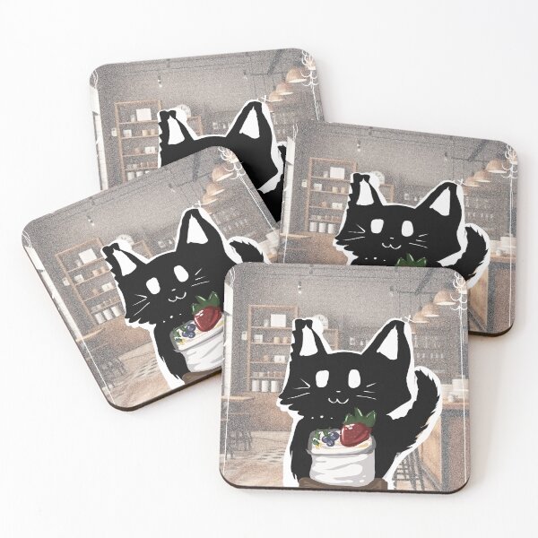 Item preview, Black kitten with Yoghurt (backround ver) designed and sold by MysticRacoon6.