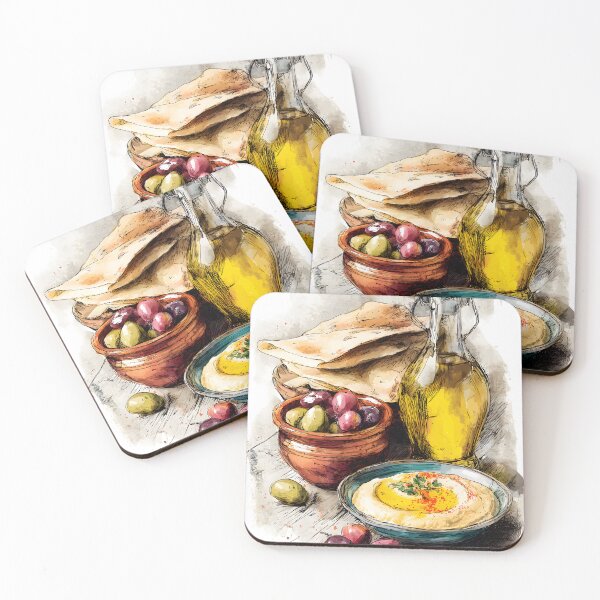 Item preview, Hummus is Life: Rustic Mediterranean Spread with Creamy Hummus Olive Oil and Assorted Olives - Fresh Flatbread designed and sold by OlfactoART Studio.