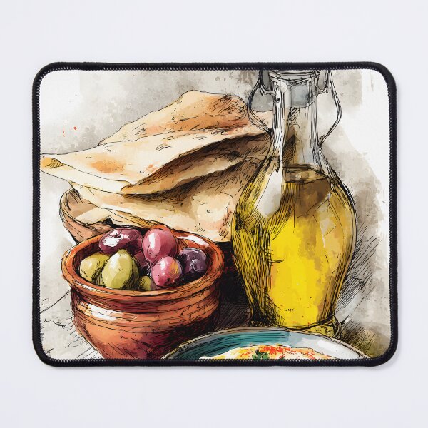 Item preview, Hummus is Life: Rustic Mediterranean Spread with Creamy Hummus Olive Oil and Assorted Olives - Fresh Flatbread designed and sold by OlfactoART Studio.
