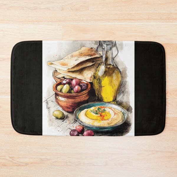 Item preview, Hummus is Life: Rustic Mediterranean Spread with Creamy Hummus Olive Oil and Assorted Olives - Fresh Flatbread designed and sold by OlfactoART Studio.