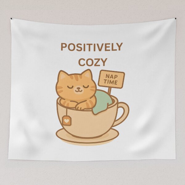 Item preview, Positively Cozy Sleeping Cat in Coffee Cup – Nap Time Art designed and sold by ArtbotsGallery.