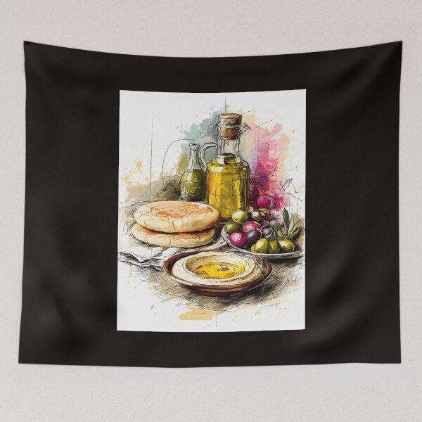 Item preview, Relish the Spread - Mediterranean Hummus Feast with Olive Oil, Fresh Pita Bread and Garden Fresh Goodness designed and sold by OlfactoART Studio.