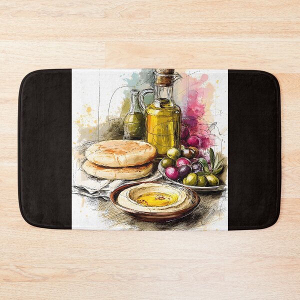 Item preview, Relish the Spread - Mediterranean Hummus Feast with Olive Oil, Fresh Pita Bread and Garden Fresh Goodness designed and sold by OlfactoART Studio.