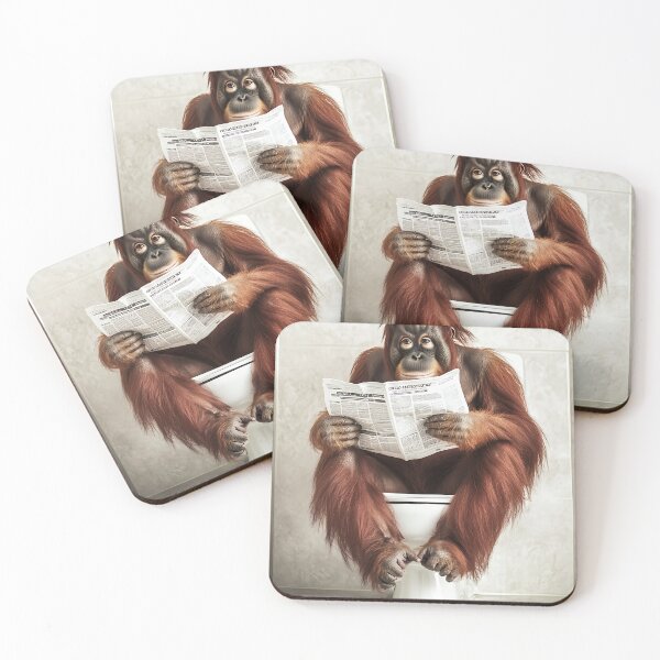 Item preview, Orangutan Sitting on the Toilet Reading a Newspaper designed and sold by CheekyAnimalz.