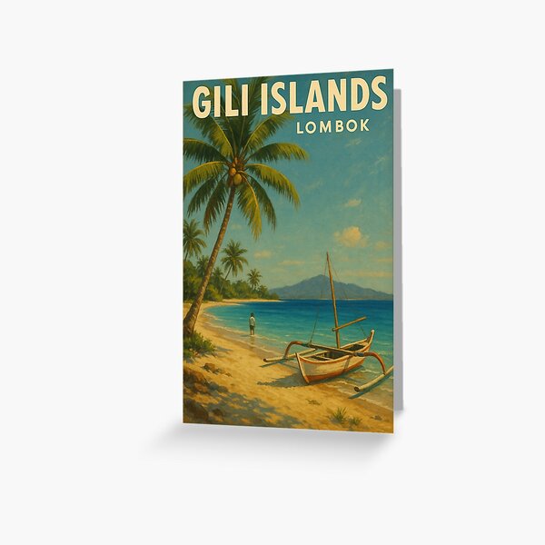 Vista previa del artículo con la obra «Vista costera de las islas Gili con palmeras», diseñado y vendido por Places On Earth.