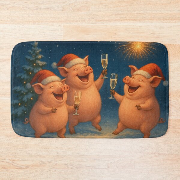 Item preview, Merry Christmas, funny pigs celebrating, funny Christmas illustration designed and sold by Mauswohn.