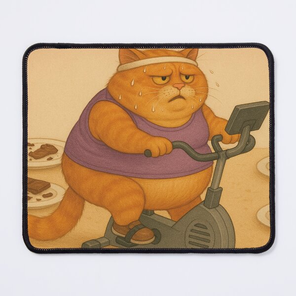 Item preview, fat cat on exercise bike designed and sold by Mauswohn.