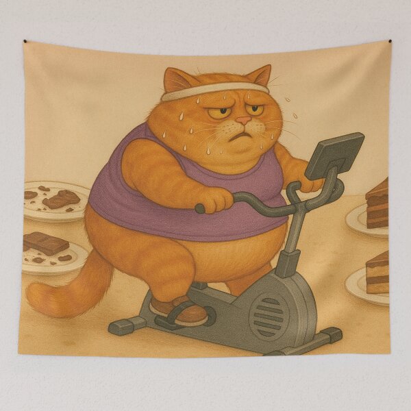 Item preview, fat cat on exercise bike designed and sold by Mauswohn.