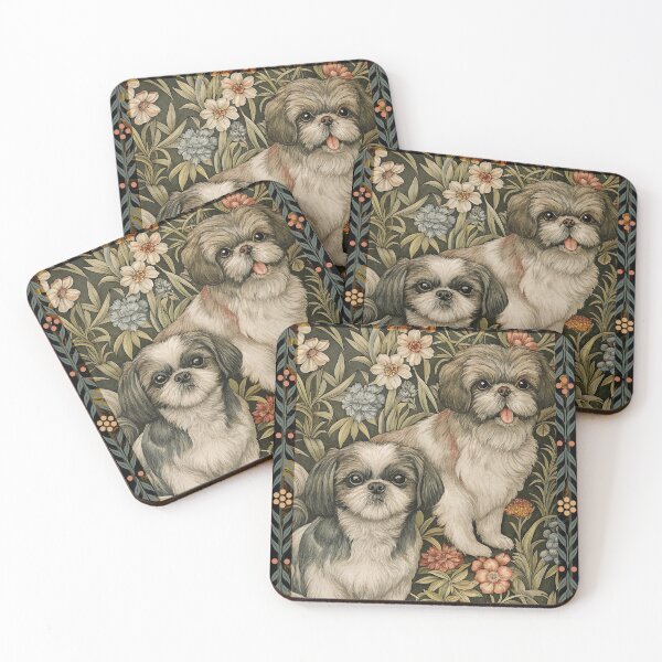Item preview, Elegant Shih Tzu Garden Dogs William Morris Style designed and sold by AntiqueImages.