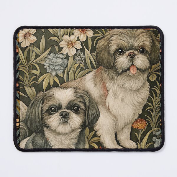 Item preview, Elegant Shih Tzu Garden Dogs William Morris Style designed and sold by AntiqueImages.