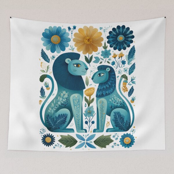 Item preview, Blue Lions in Floral Garden designed and sold by CHILDRENSJOY.