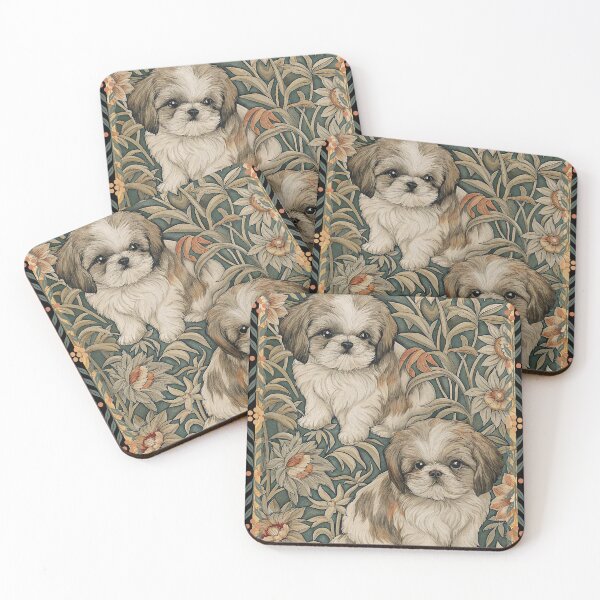 Item preview, Shih Tzu Garden Puppy Dogs William Morris Style designed and sold by AntiqueImages.