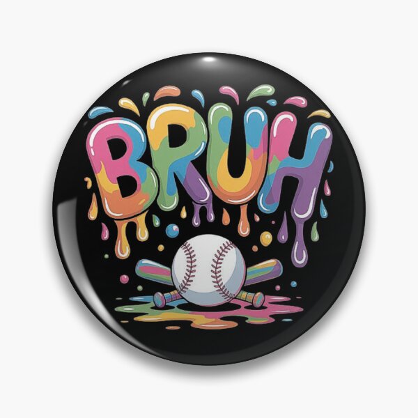 Artikelvorschau, Bunte BRUH Baseball Slang Art mit Regenbogentropfen und Fledermausillustration entworfen und verkauft von love3617.