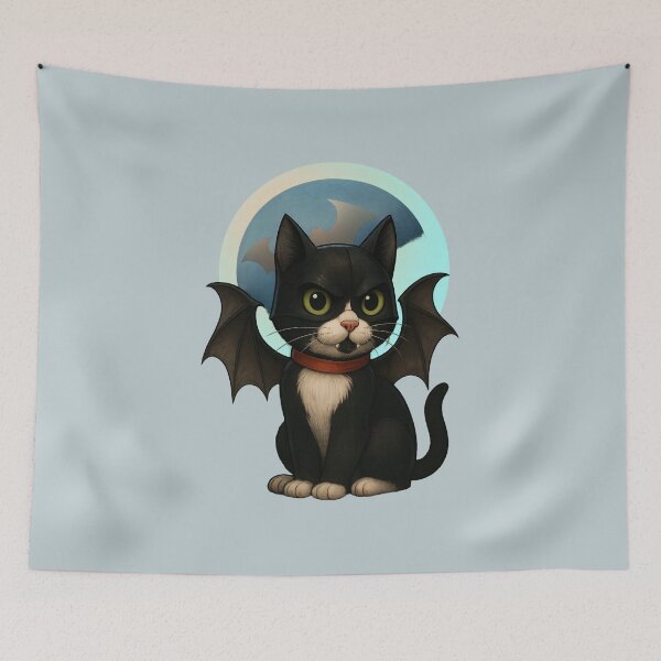 Item preview, Batcat – Gothic Cat Hero with Bat Wings Under the Moon designed and sold by Sepinik.