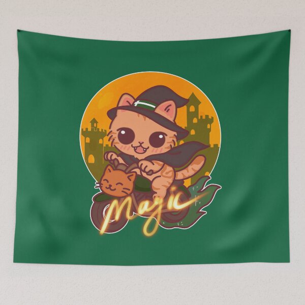 Item preview, Chibi Wizard Cat on Magic Motorcycle – Forest Green Spell Ride designed and sold by BGMeYou.