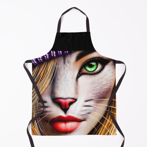 Item preview, Green-Eyed Cat-Faced Woman Hybrid Portrait with Long Blonde Hair and Grey Tabby Fur Wearing Purple Knitted Hat – Fantasy Closeup Illustration designed and sold by EmeraldeaArt.