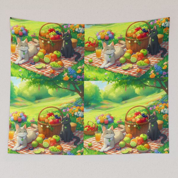 Item preview, Picnic Paws and Plaid Dreams – Anime Cats in a Field designed and sold by EmeraldeaArt.