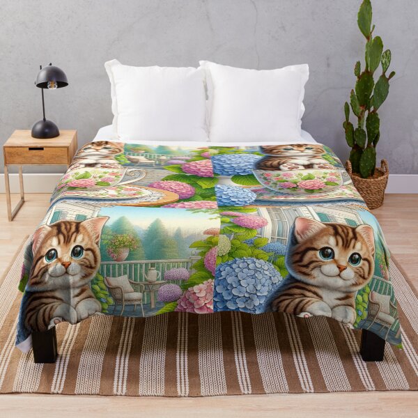 Item preview, Pastel Catpuccino – Tabby Kitty in Vintage Teacup with Hydrangeas designed and sold by EmeraldeaArt.