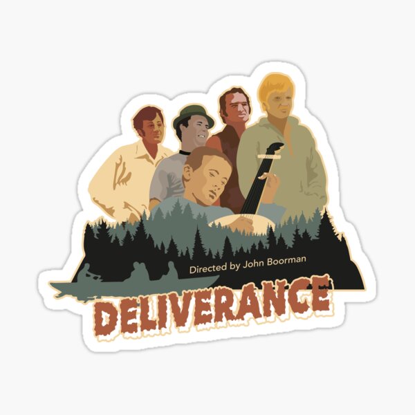 Item preview, Deliverance Adventure Art – Group Illustration with Banjo Boy & Wild Landscape  designed and sold by Boogosh.