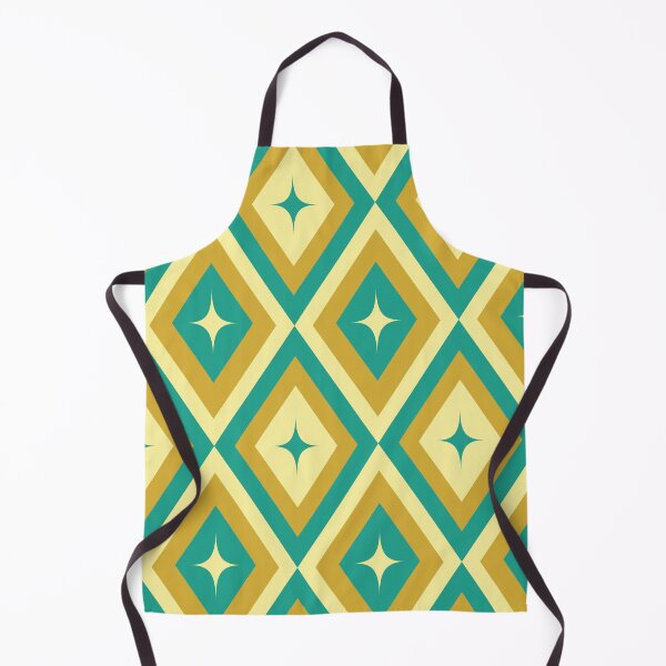 Item preview, Mid Century Retro Starbursts pattern on harlequin Diamonds in Teal, Mustard Yellow and Beige designed and sold by Yasminepatterns .