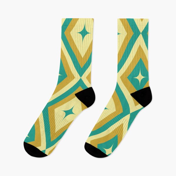 Item preview, Mid Century Retro Starbursts pattern on harlequin Diamonds in Teal, Mustard Yellow and Beige  designed and sold by Yasminepatterns .