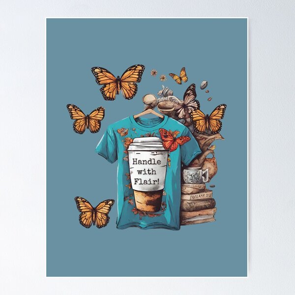 Item preview, Handle with Flair! - Tshirt Butterfly Coffee design Blue designed and sold by BeeG2024.