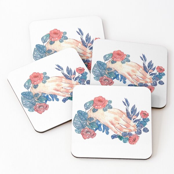 Item preview, Delicate Hand with Red Poppy Flower and Blue Leaves designed and sold by Kikiproject.