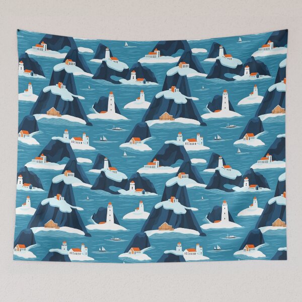 Item preview, Stylized Repeating Pattern of Icelandic Landscapes designed and sold by SimoneBalman.