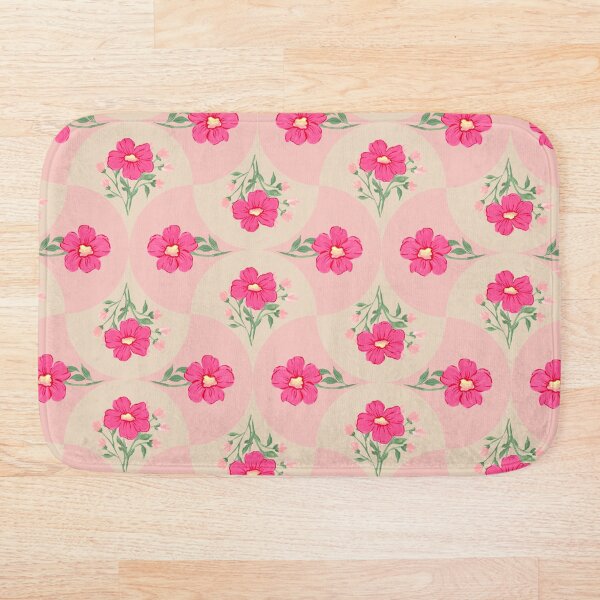 Aperçu de l'œuvre Ogee Fleurs rose vif festonnées beige et rose tendre créée et vendue par JasmineGDesigns.