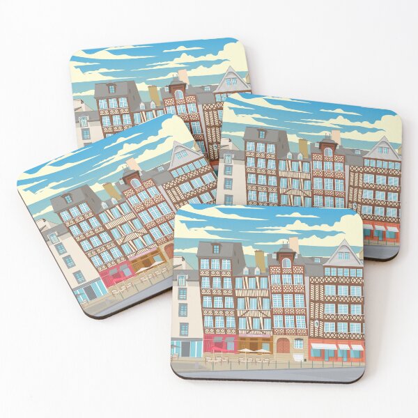 Item preview, Rennes France Vintage Travel Poster Brittany Half-Timbered Houses designed and sold by Stadify.