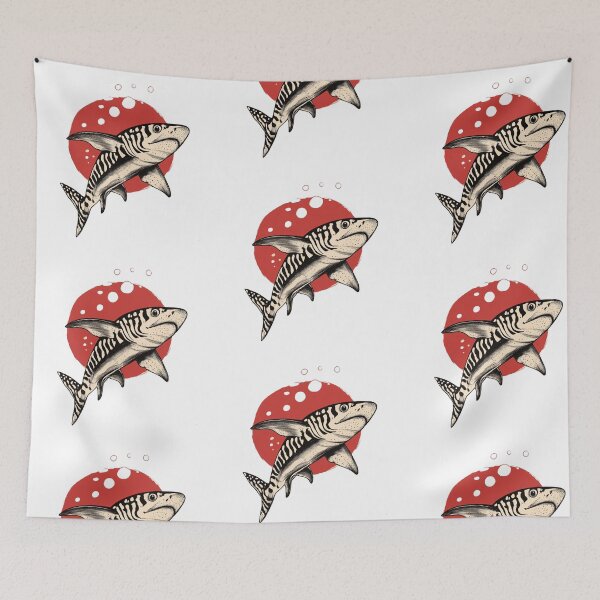 Item preview, Zebra Shark Rising – Bold Retro Ocean Art with Red Sun designed and sold by MomentumbyOla.