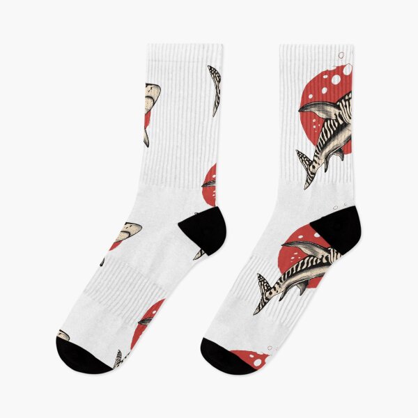 Item preview, Zebra Shark Rising – Bold Retro Ocean Art with Red Sun designed and sold by MomentumbyOla.