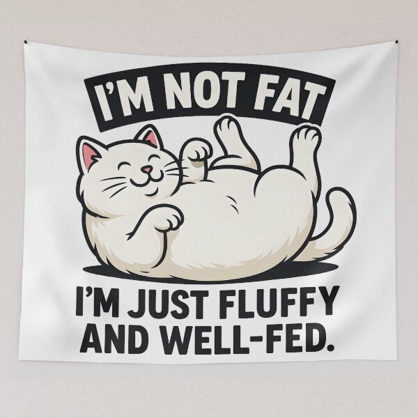 Item preview, Funny Chonky Cat T-Shirt – "I’m Not Fat, I’m Just Fluffy and Well-Fed" – Cute Fat Cat Humor Tee for Cat Lovers & Parents designed and sold by WAUZ.
