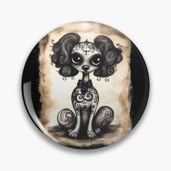 Item preview, Gothic Curly-Haired Dog with Bow – Elegant Creepy Cute Illustration designed and sold by Spaabus.